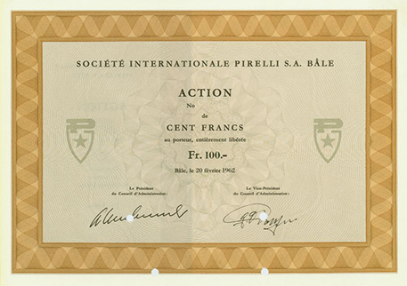 Pirelli stock certificate 1947